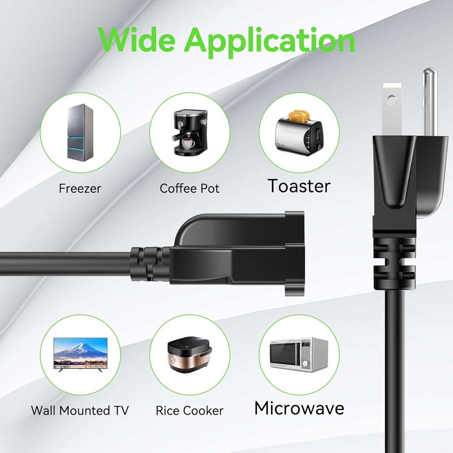 0.5FT Short Power Extension Cord - 3 Prong Outlet Saver, Heavy Duty Waterproof Cable - Indoor/Outdoor, Flexible 16 AWG SJTW, 13A 125V - Black