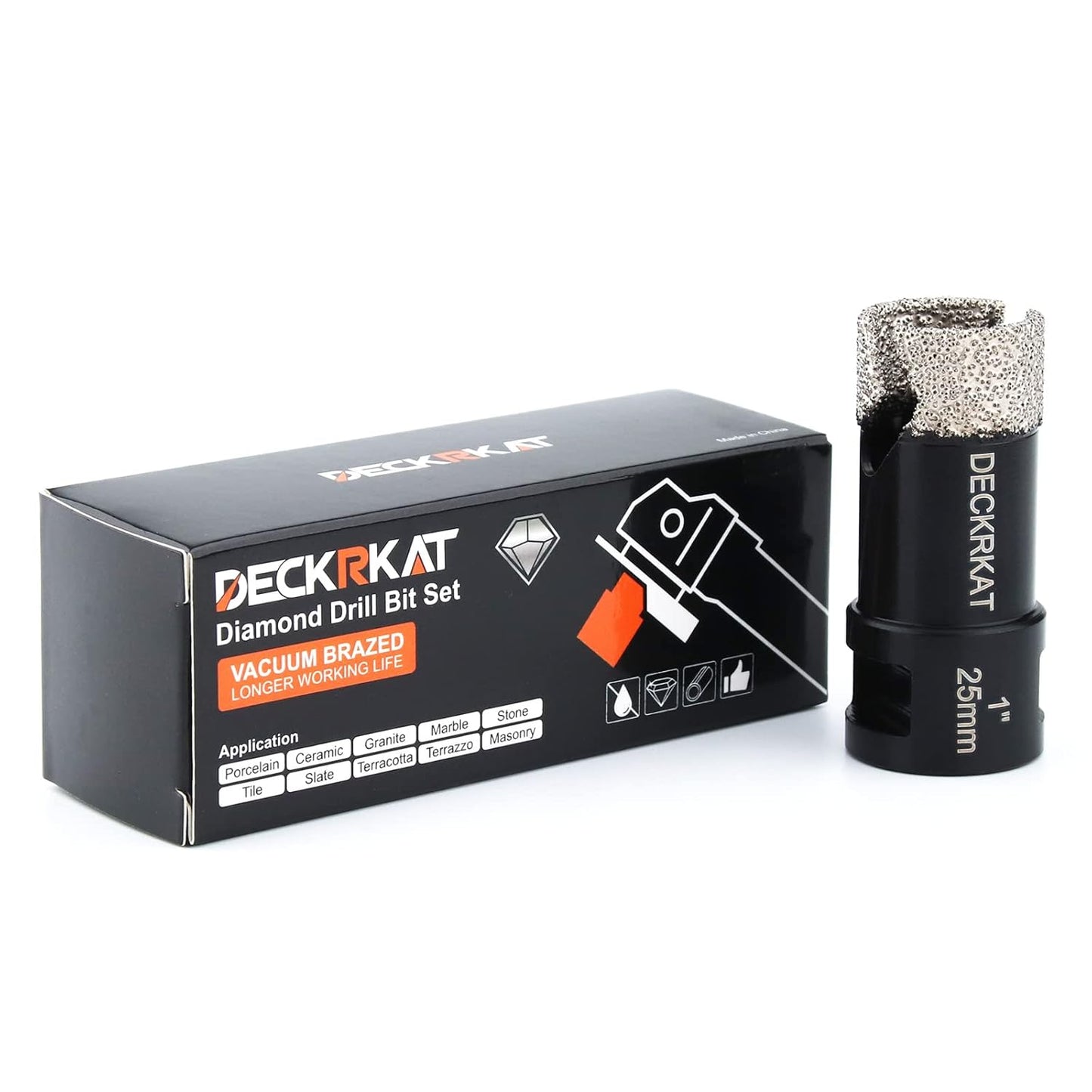 1" DECKRKAT Dry Diamond Core Drill Bits with Slots & 25mm Diamond Hole Saws - Fits Angle Grinders & Electric Drills - Porcelain, Granite, Tiles, Brick, Concrete - 5/8-11 Thread to 3/8” Hex Shank Adapter