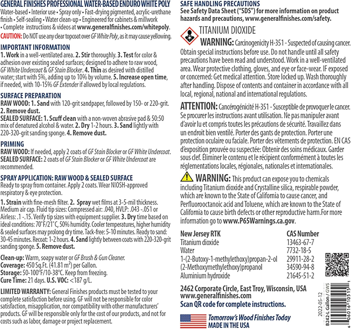 1 Gallon General Finishes Satin White Polyurethane Water Based Finish