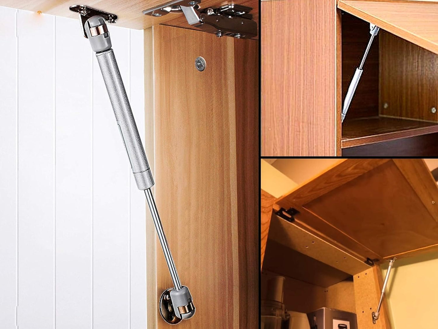 1-Pack 10" 100N/22 LB Hydraulic Soft Open Gas Springs/Struts for Cabinet Doors - Furniture Lift Support Hinges for RV Platforms - Includes Brackets and Screws - Black