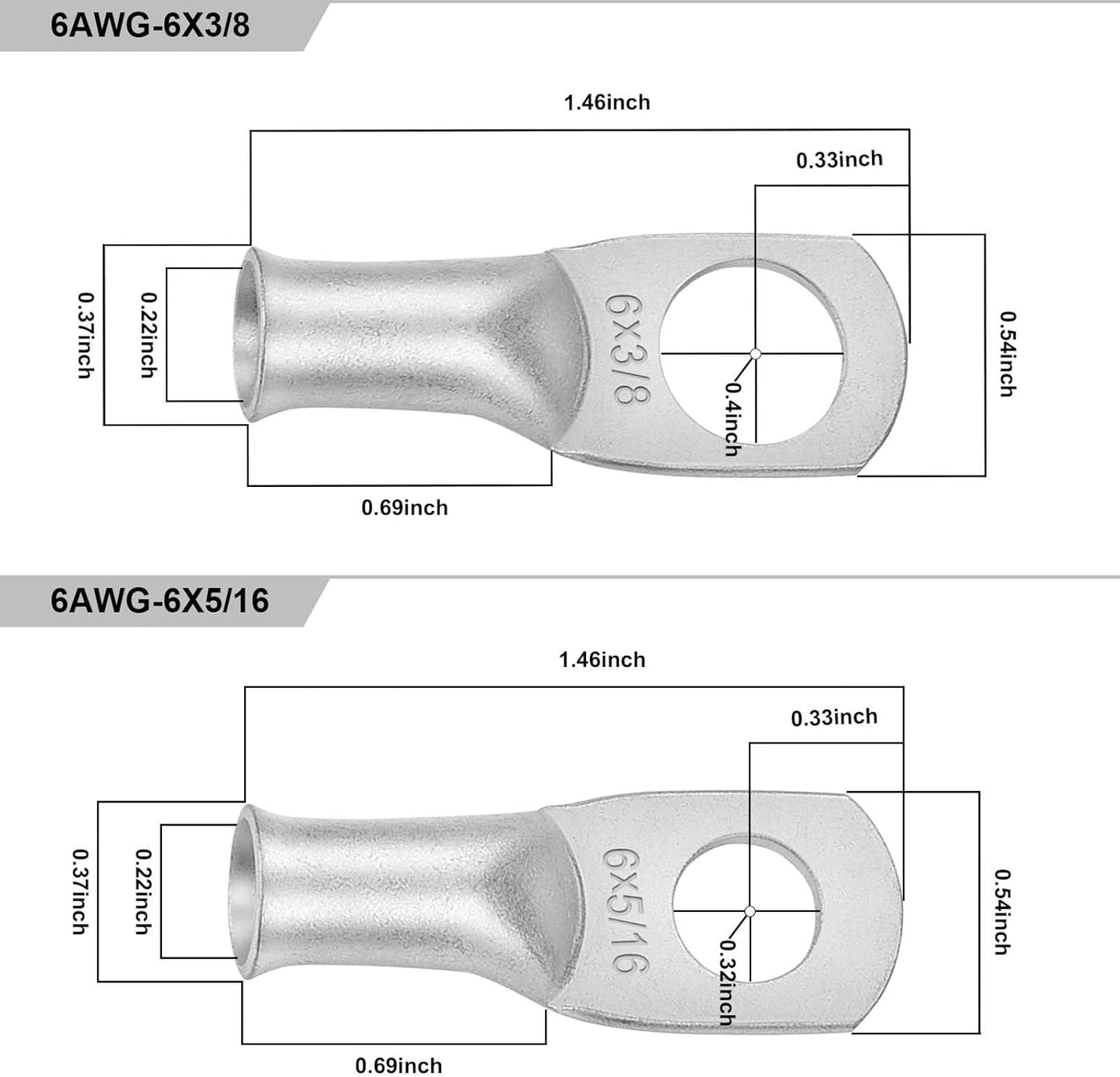 10 Feet Black + 10 Feet Red Ultra Flexible Welding Battery Cable Set with Copper Lug Terminal Connectors