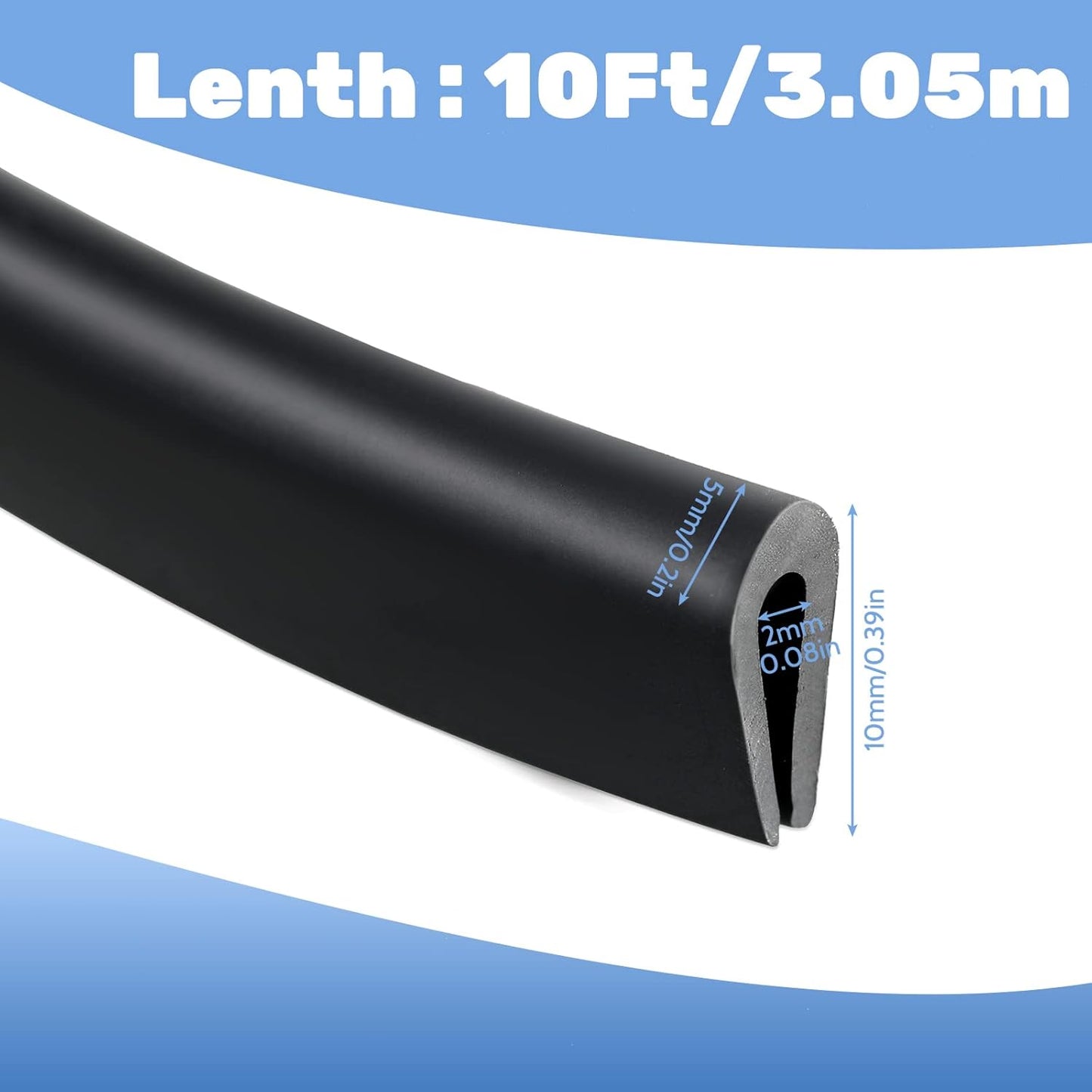 10 Feet Black Rubber U Channel Edge Trim for Sealing Doors, Fits Edges up to 1/16 Inch - Weather Stripping Strip