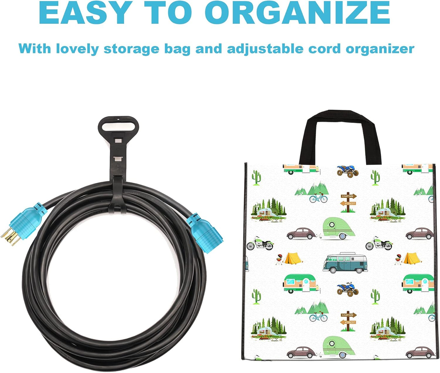 10 Ft 30A Generator Extension Cord with 4 Prongs, Locking Connector, Heavy Duty NEMA L14-30P/L14-30R, 125/250V 7500W 10 Gauge SJTW - Generator to House Power