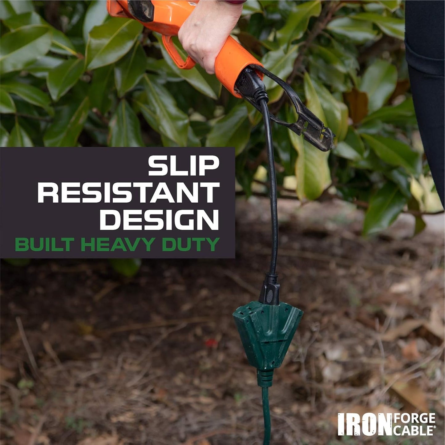 10 ft Outdoor Extension Cord with 3 Outlets, Heavy Duty Green Cable for Lawn & Yard - Weatherproof, 13 Amp, 16/3 Iron Forge Cable