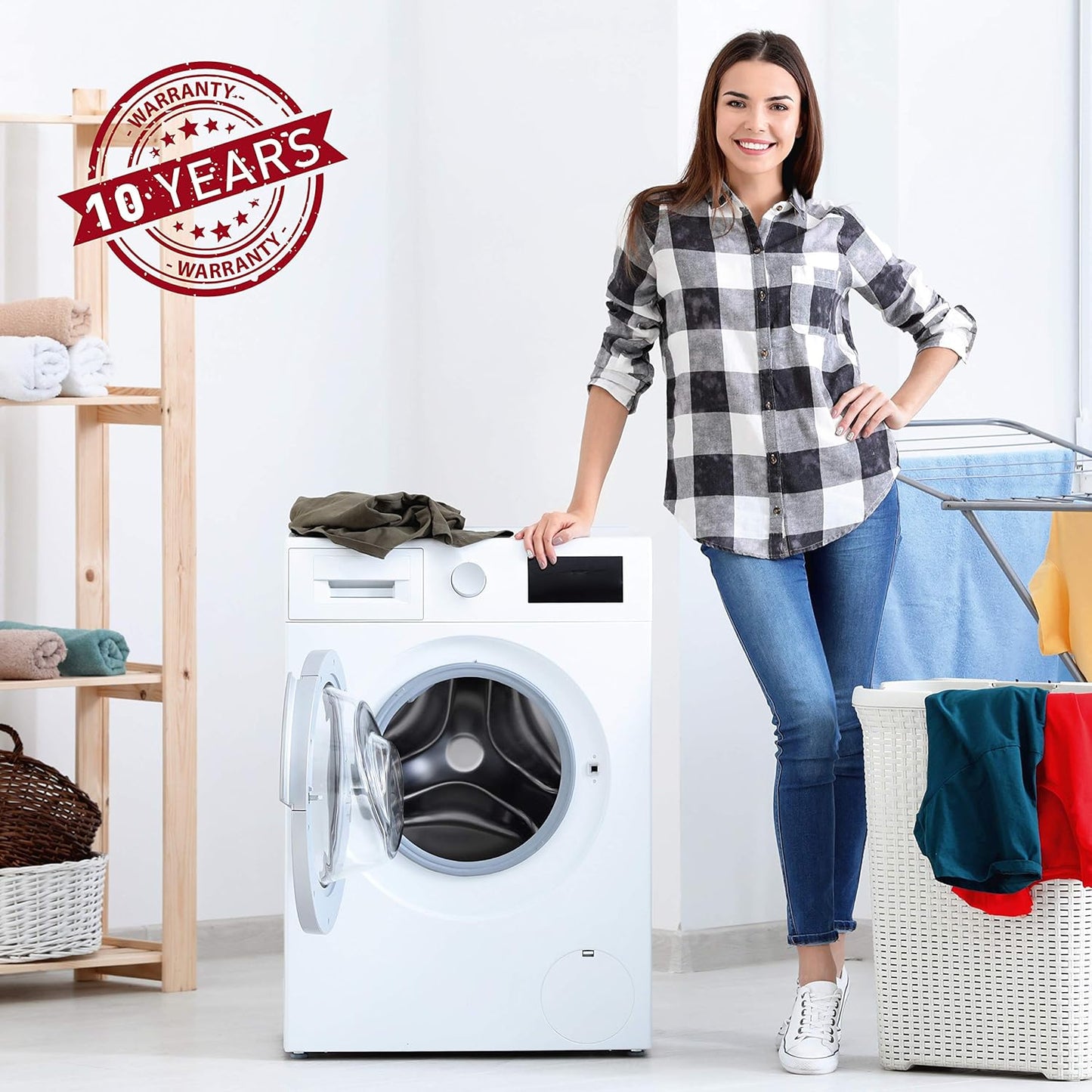 10 Ft Universal Flexible Corrugated Washing Machine Drain Hose with Clamp - Easy Installation Replacement Drain Hose for Washers