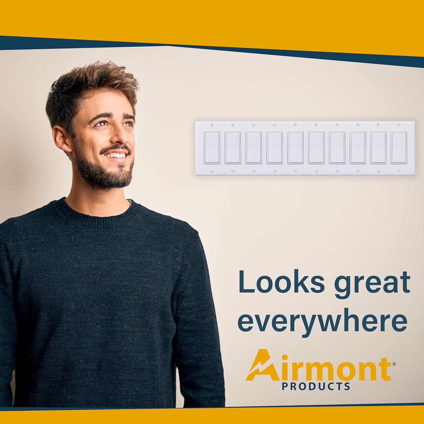 10-Gang Rocker Switch Cover - White Painted Metal Wall Plate - 4.5 x 19'' - Corrosion Resistant - Unbreakable Metal - 1 Pack