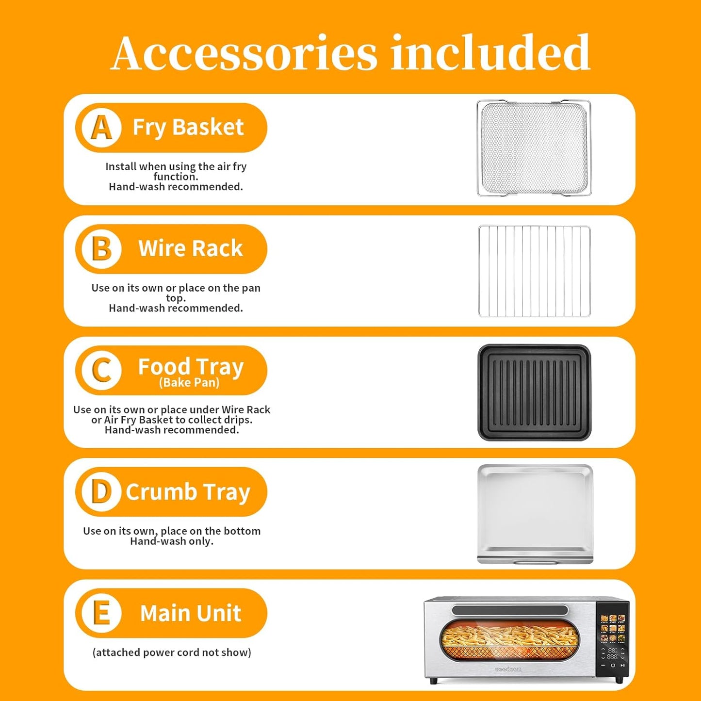 10-in-1 Air Convection Toaster Oven with Color LCD Display and Touch Screen - 15L Cooker, Air Fryer, Dehydrator - 4 Accessories Included - 1800W - Silver