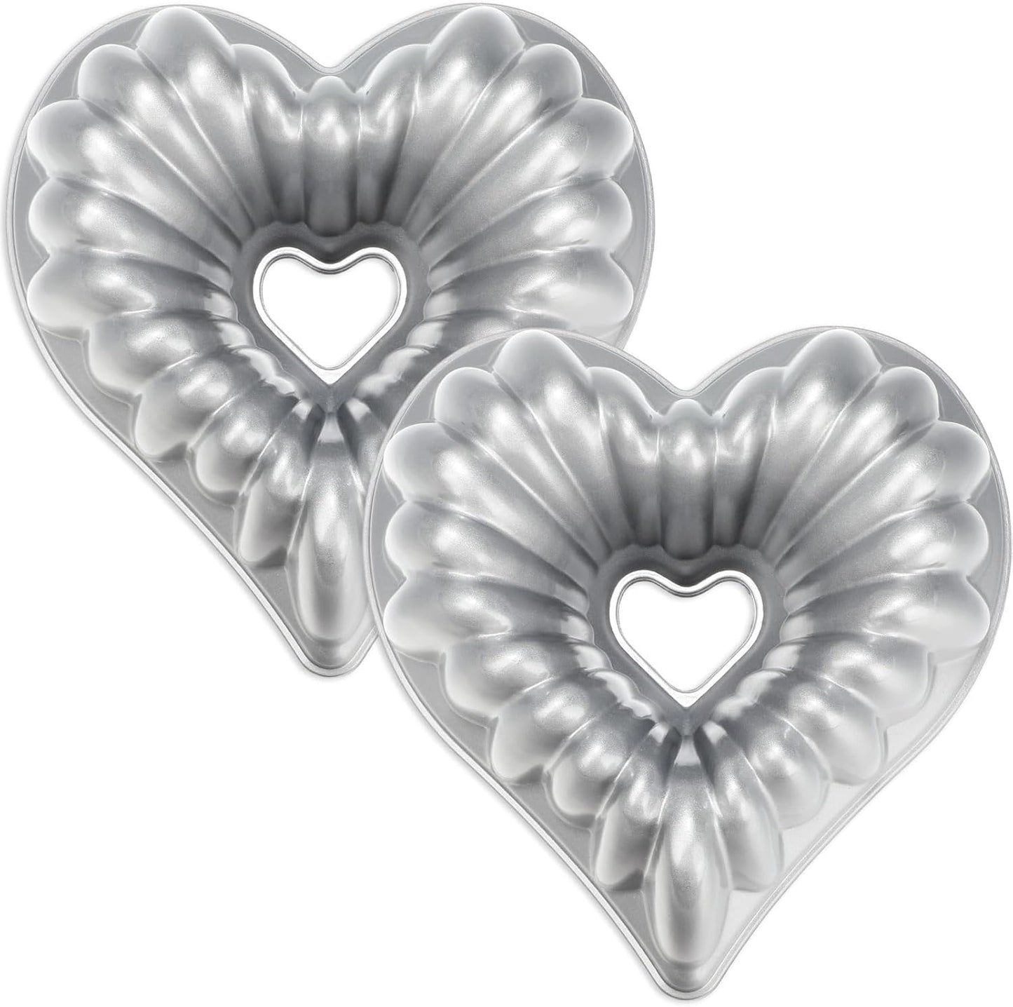 10 Inch Heart Shaped Cake Pans Set of 2 - Non Stick Aluminum Baking Mold for Valentines, Birthdays, Christmas, Weddings - Oven Safe Kitchen Accessories in Silver
