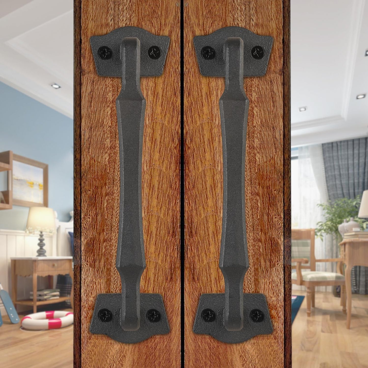 10 Inch Heavy Duty Rustic Sliding Barn Door Handles | Square Solid Metal, Matte Black Finish | Ideal for DIY Barn Doors, Gates, Sheds, Garages