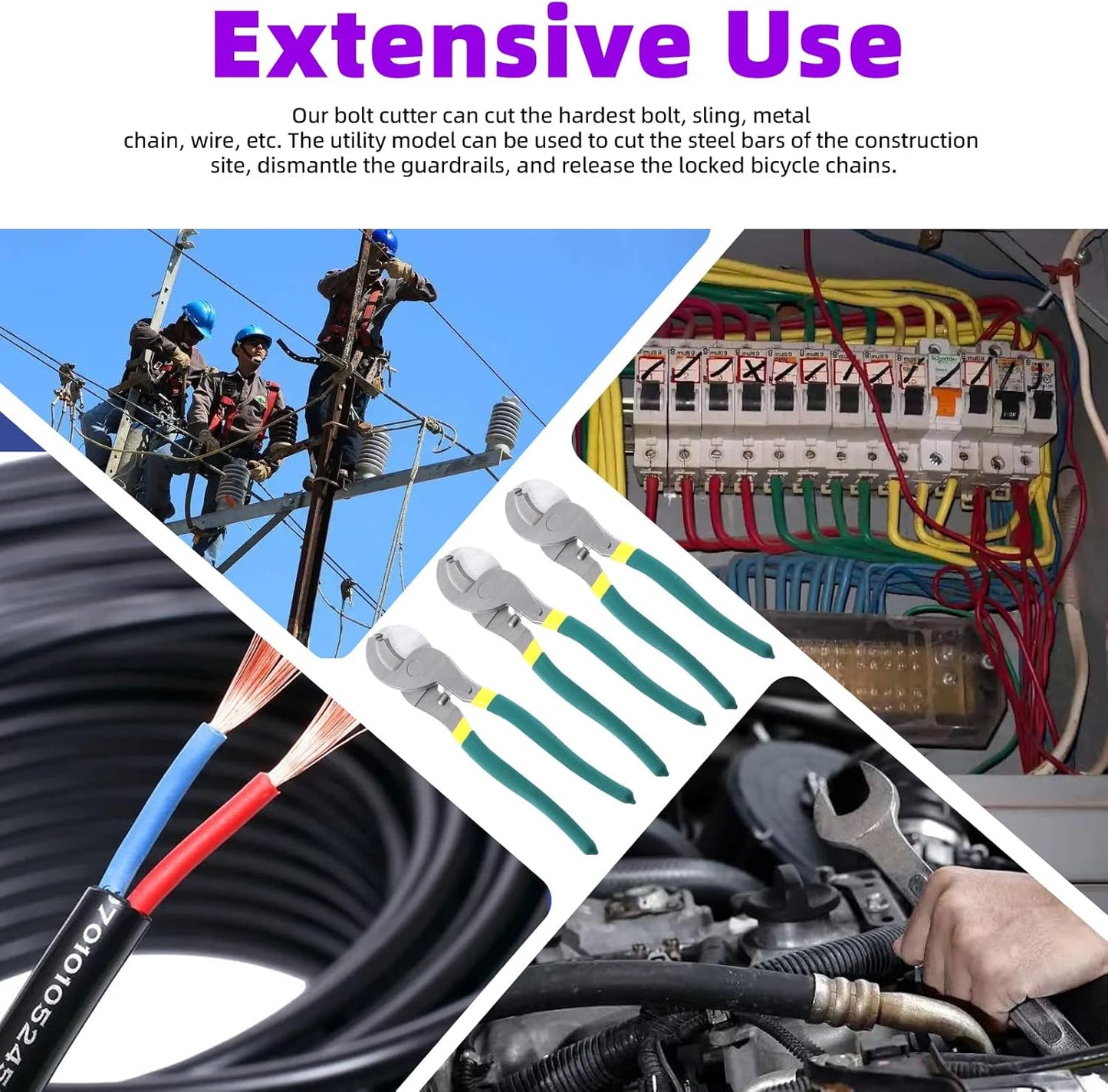 10 Inch Heavy Duty Stainless Steel Cable Cutters for Aluminum, Copper, Wire - High Leverage Wire Rope Cutter - Swpeet Wire Cutter for Communications Cable - 1PCS