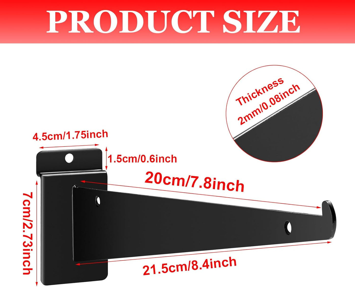 10 Pack Black Metal Slatwall Knife Shelf Brackets - 8 Inch Heavy Duty Gridwall Hooks for Home or Commercial Display