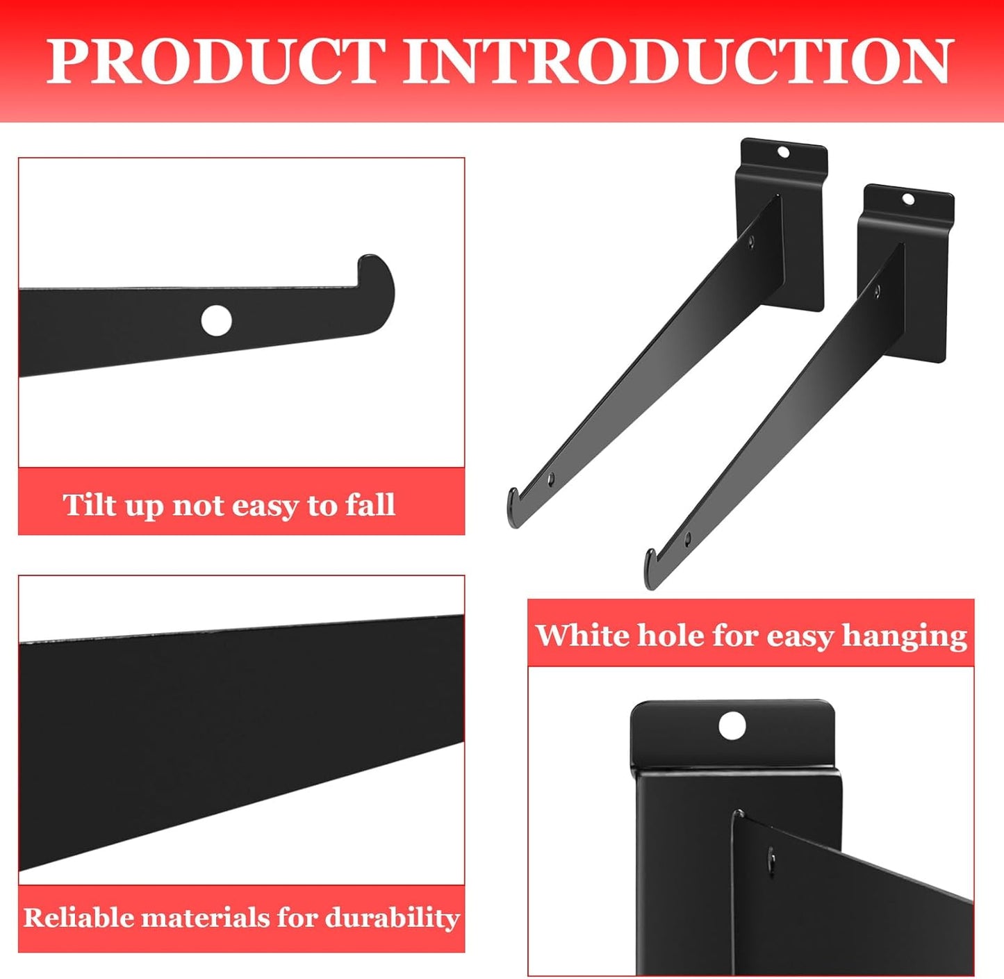 10 Pack Black Metal Slatwall Knife Shelf Brackets - 8 Inch Heavy Duty Gridwall Hooks for Home or Commercial Display