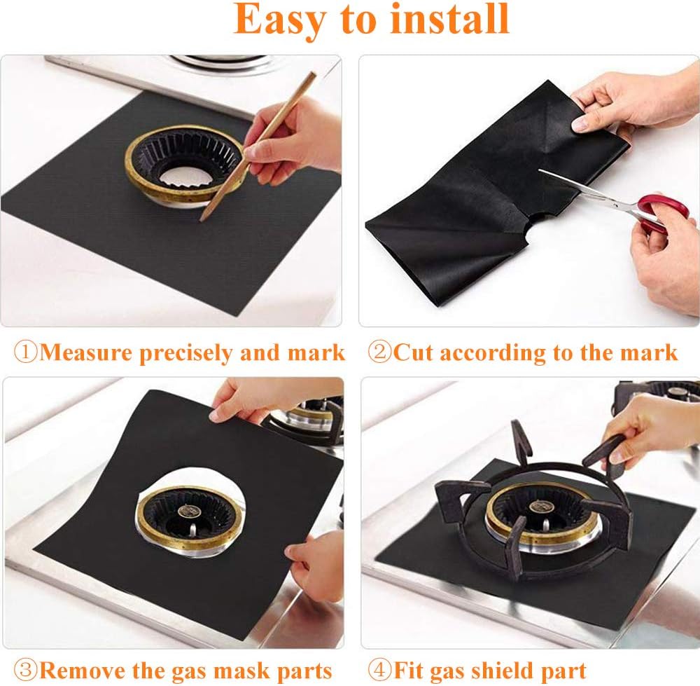 10 Pack Black Stove Burner Covers - Double Thickness, Reusable, Non-Stick, Heat-Resistant Gas Range Protectors for Kitchen - Easy to Clean