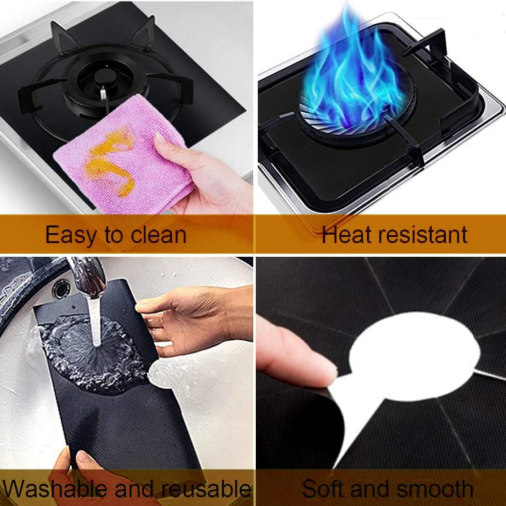 10 Pack Black Stove Burner Covers - Double Thickness, Reusable, Non-Stick, Heat-Resistant Gas Range Protectors for Kitchen - Easy to Clean