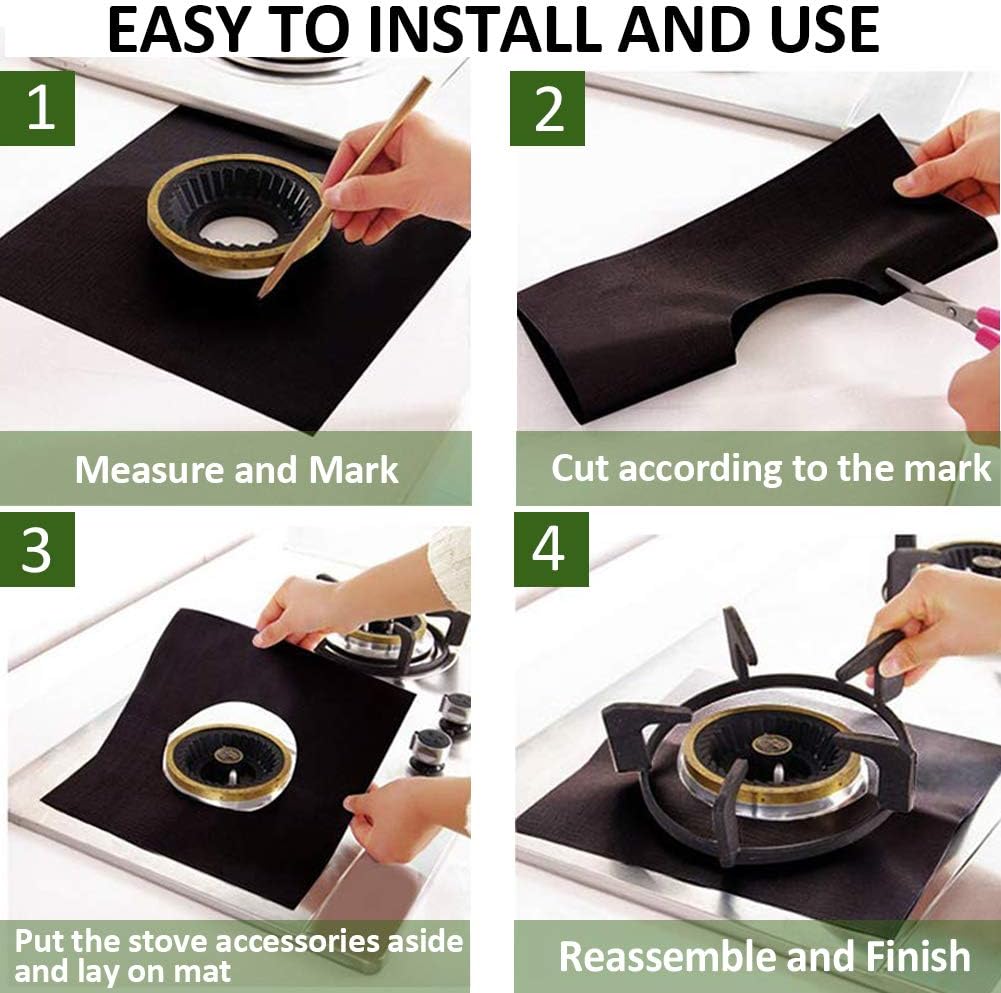 10-Pack Black Stove Burner Covers, 0.3mm Thick Gas Range Protectors, Non-Stick Liners 10.6"x10.6", Heat-Resistant & Reusable