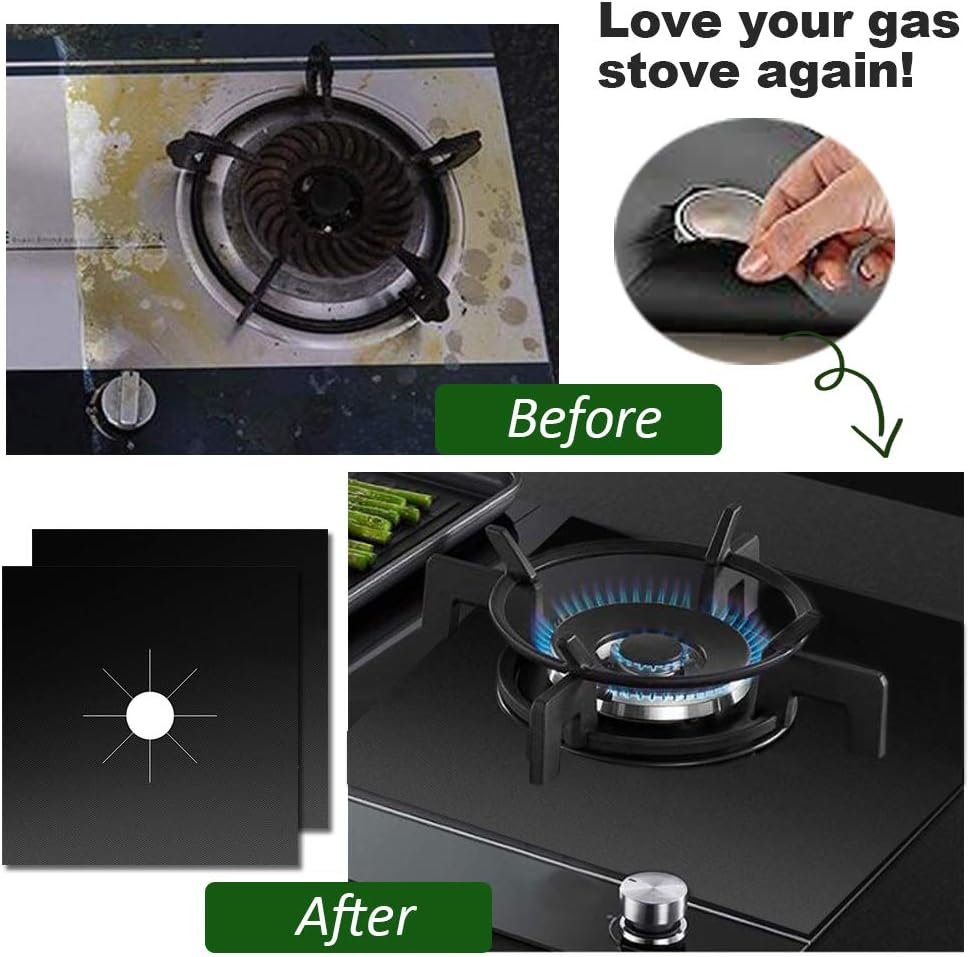 10-Pack Black Stove Burner Covers, 0.3mm Thick Gas Range Protectors, Non-Stick Liners 10.6"x10.6", Heat-Resistant & Reusable