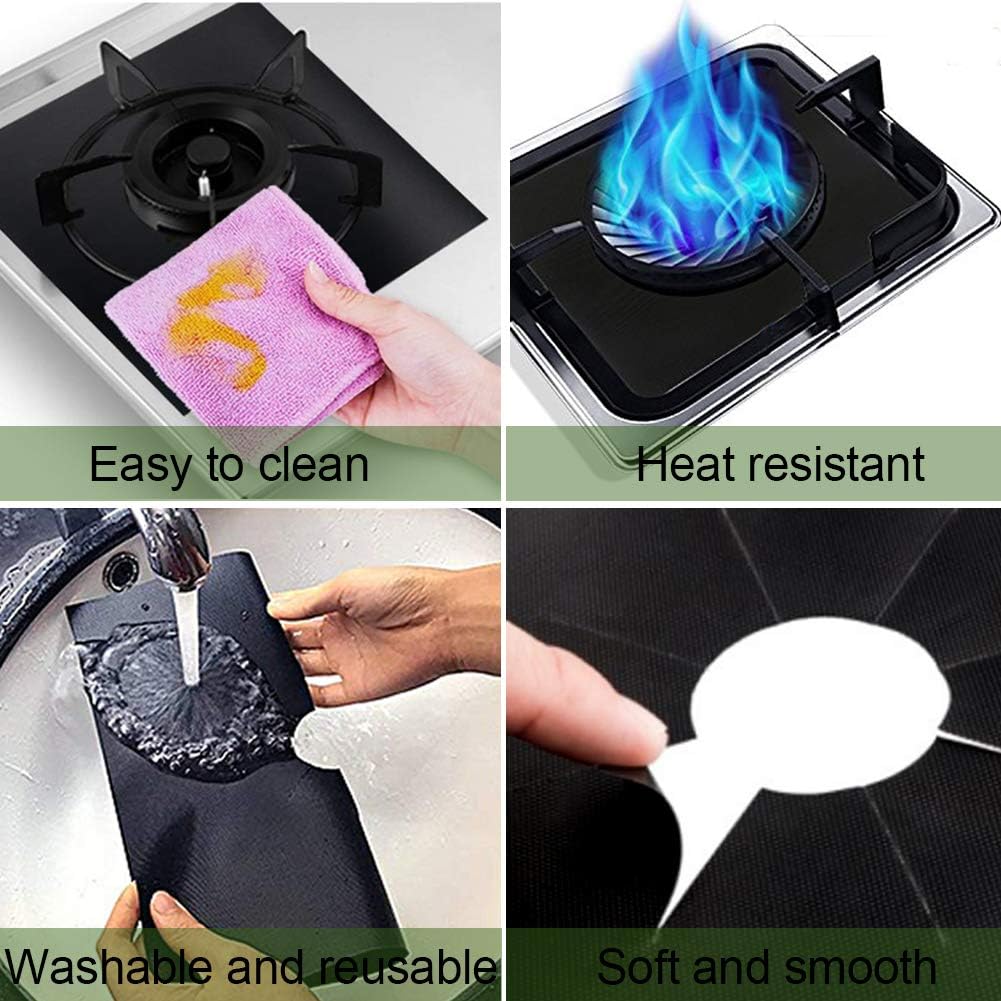 10-Pack Black Stove Burner Covers, 0.3mm Thick Gas Range Protectors, Non-Stick Liners 10.6"x10.6", Heat-Resistant & Reusable
