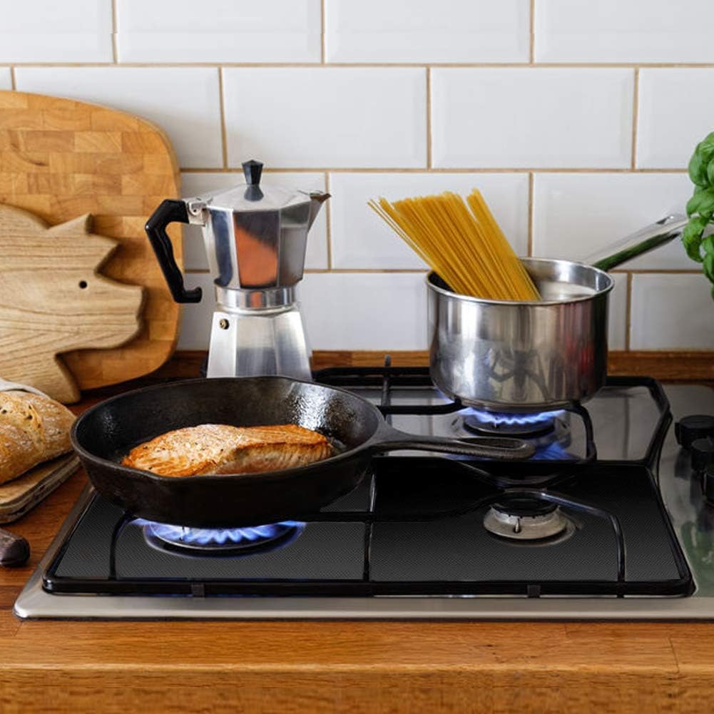 10-Pack Black Stove Burner Covers, 0.3mm Thick Gas Range Protectors, Non-Stick Liners 10.6"x10.6", Heat-Resistant & Reusable