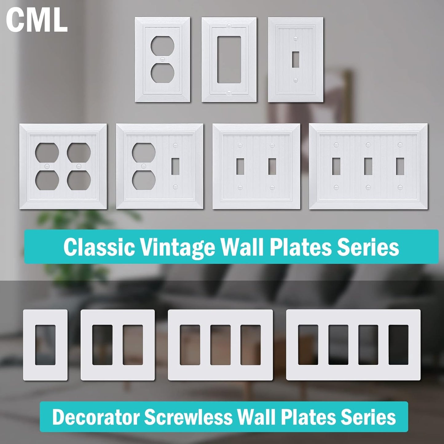 10 Pack CML Hardware CML Single Beadboard Decorator Wall Plate, 1-Gang Outlet Covers with Retro Wood Grain Design, White, Impact Resistant, Mid-Size 3.15”X 4.87”
