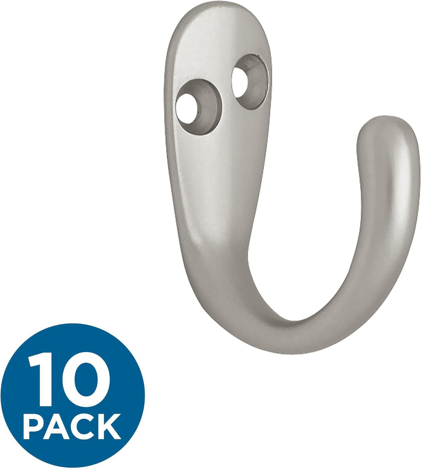 10-Pack Franklin Brass Single Wall Hooks - 1-Prong Nickel Coat/Hat Hangers for Hanging Clothes, Bags, Towels - Decorative Organizer Hooks