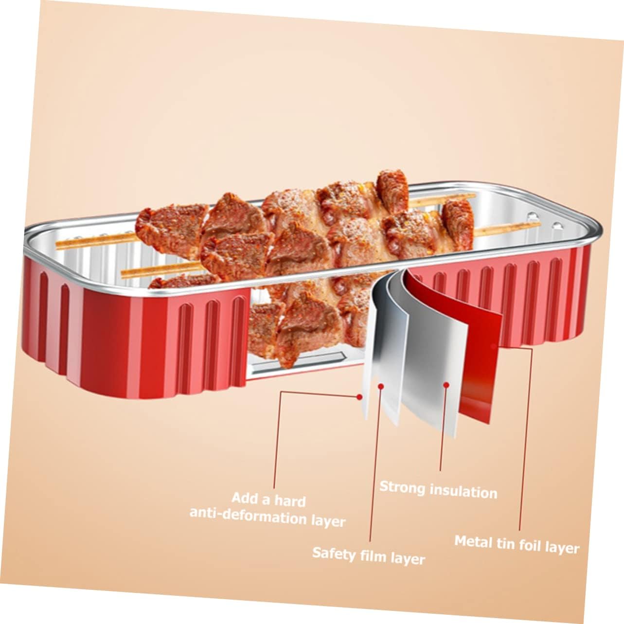 10-Pack Garneck Aluminum Foil Baking Bowls, Lasagna Pans, Mini Loaf Pans, Quiche Pan, Square Pans, Catering Trays - Red