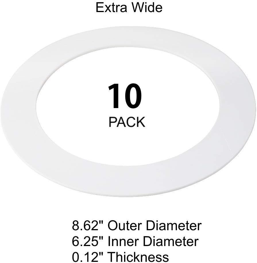 10 Pack Gloss White Goof Trim Ring for 8" Recessed Can Lighting - Outer Diameter 8.6" - Inner Diameter 6.2