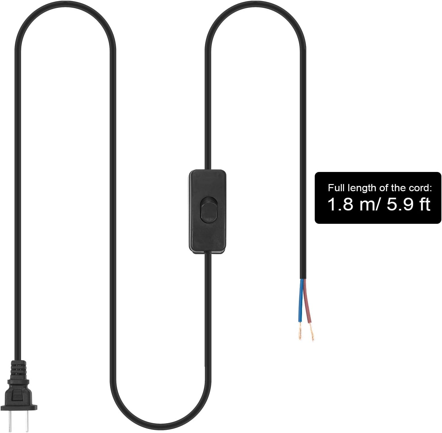 10-Pack Lamp Cord Set with Plug and Switch - 6ft Prong Power Cord, Pure Copper Ends - Ready for Wiring, 110-220V, 50W - Black