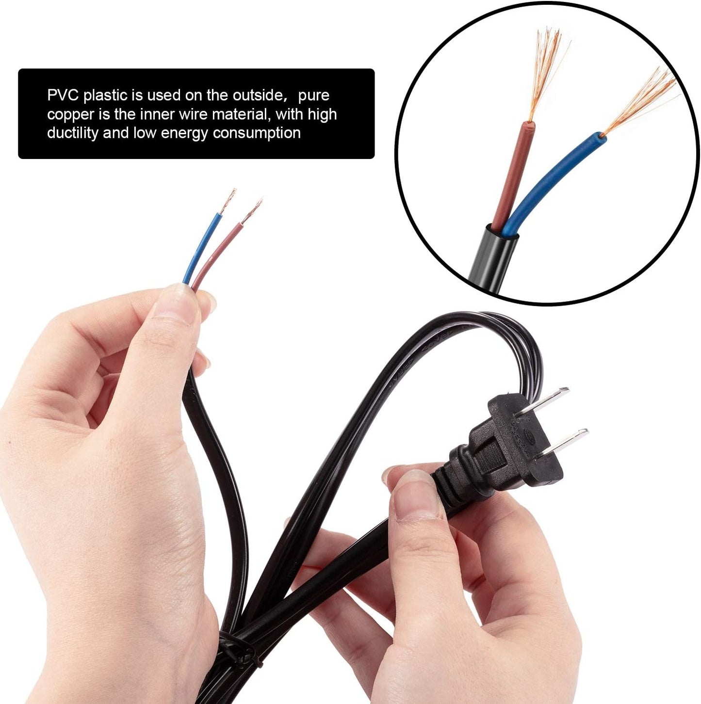 10-Pack Lamp Cord Set with Plug and Switch - 6ft Prong Power Cord, Pure Copper Ends - Ready for Wiring, 110-220V, 50W - Black