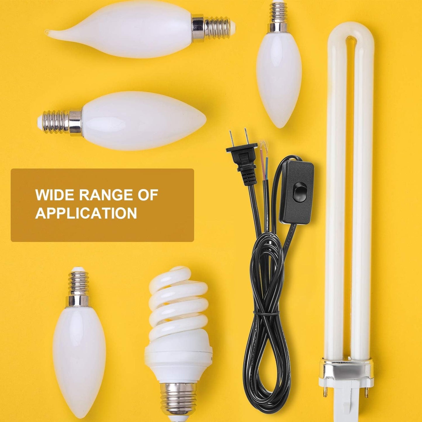10-Pack Lamp Cord Set with Plug and Switch - 6ft Prong Power Cord, Pure Copper Ends - Ready for Wiring, 110-220V, 50W - Black