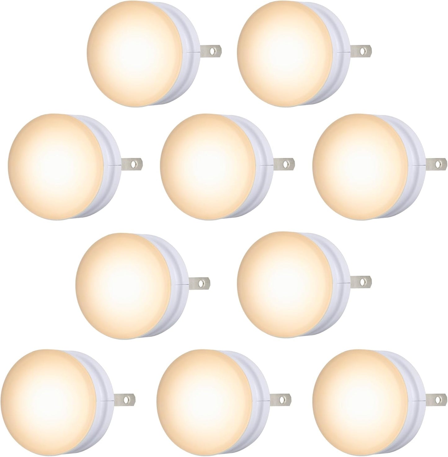 10 Pack Mini LED Night Lights with Dusk to Dawn Sensor for Bedroom, Bathroom, Nursery, Hallway, Kitchen - Warm White Ambient Lighting - Compact Plug-In Lights by Night