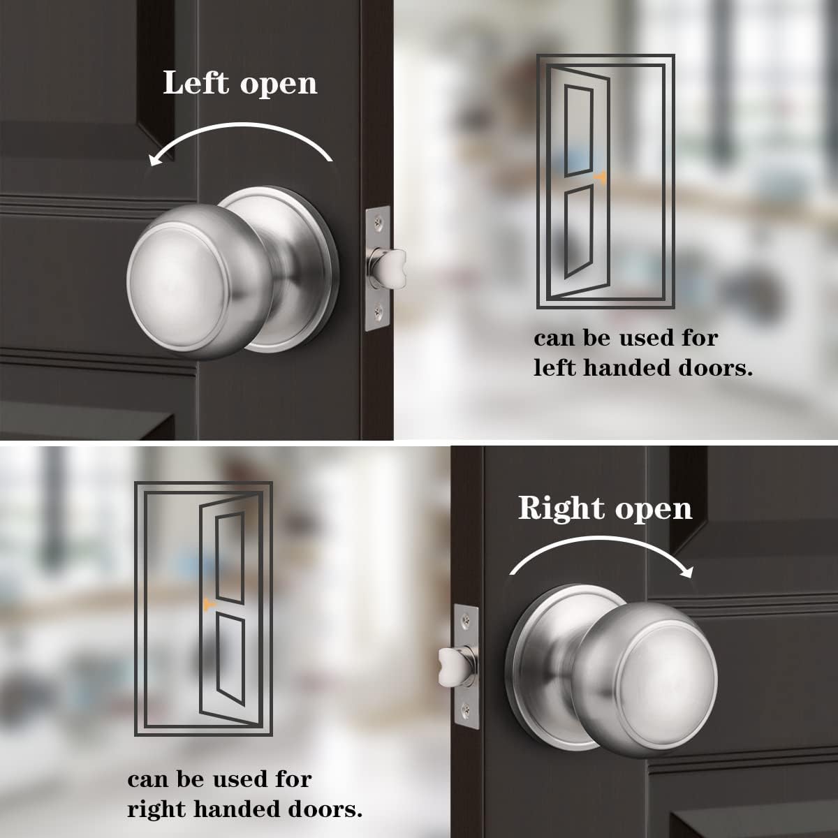 10-Pack Probrico Brushed Nickel Interior Passage Door Knobs with Adjustable Latch for Hall/Closet