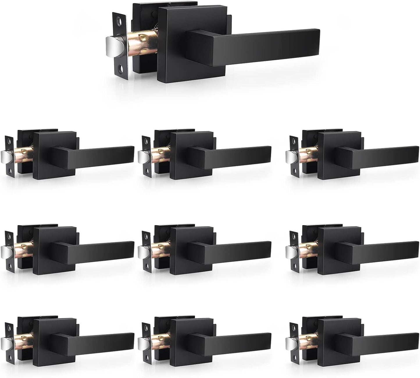 10 Pack Probrico Matte Black Square Passage Door Levers for Pantry Utility Room - Heavy Duty Interior Handles for Hall/Closet - Contractor Pack