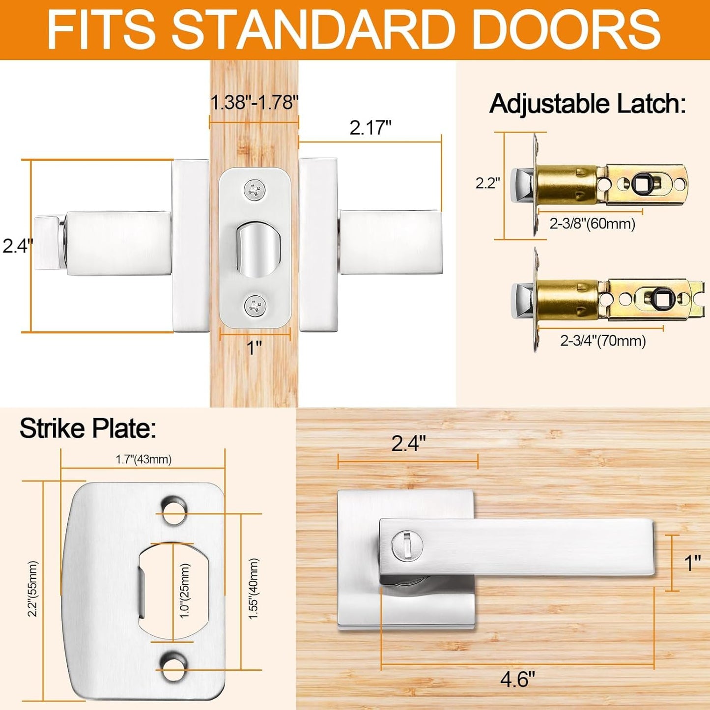 10 Pack Sopoby Privacy Door Levers with Keyless Interior Knobs - Heavy Duty Bedroom/Bathroom Locks in Satin Nickel