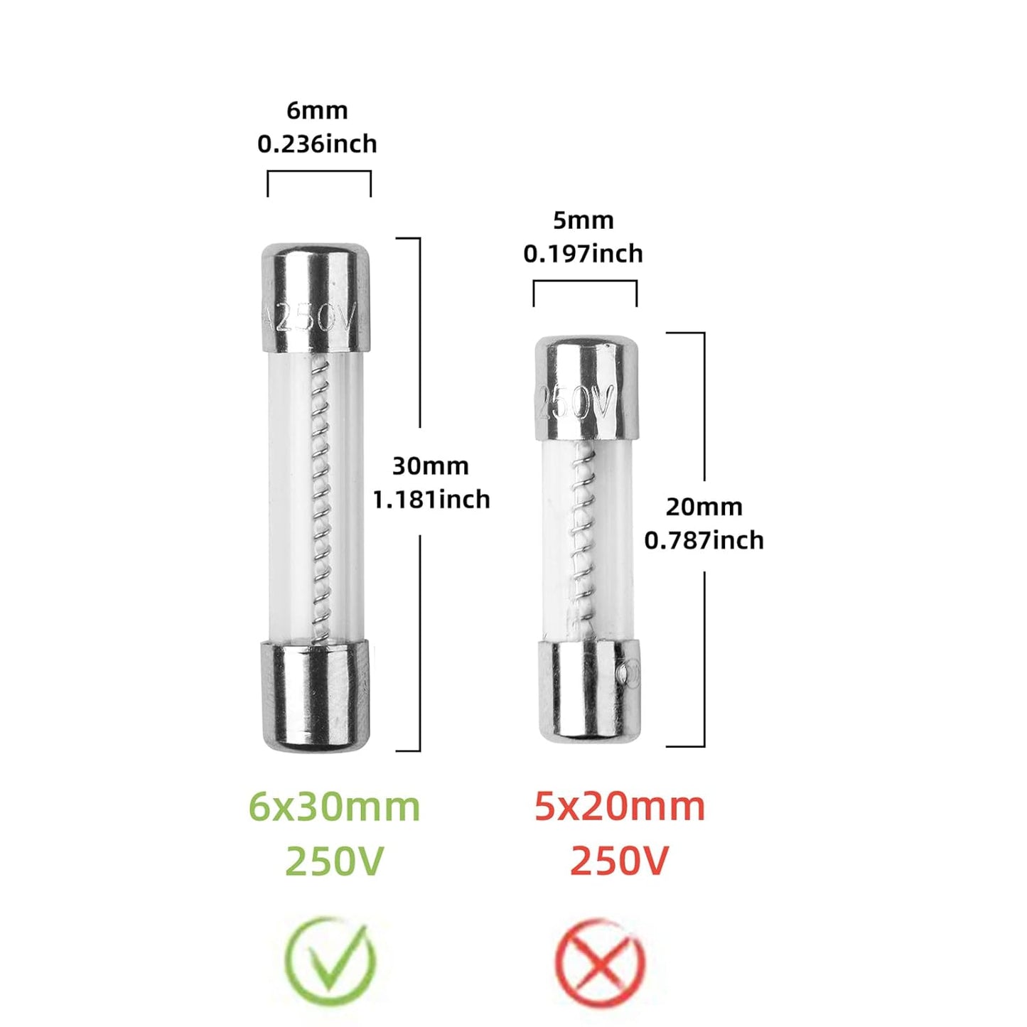 10 Pack T5AL250V 6x30mm Slow Blow Fuse - 5A 250V Glass Time-delay Fuses