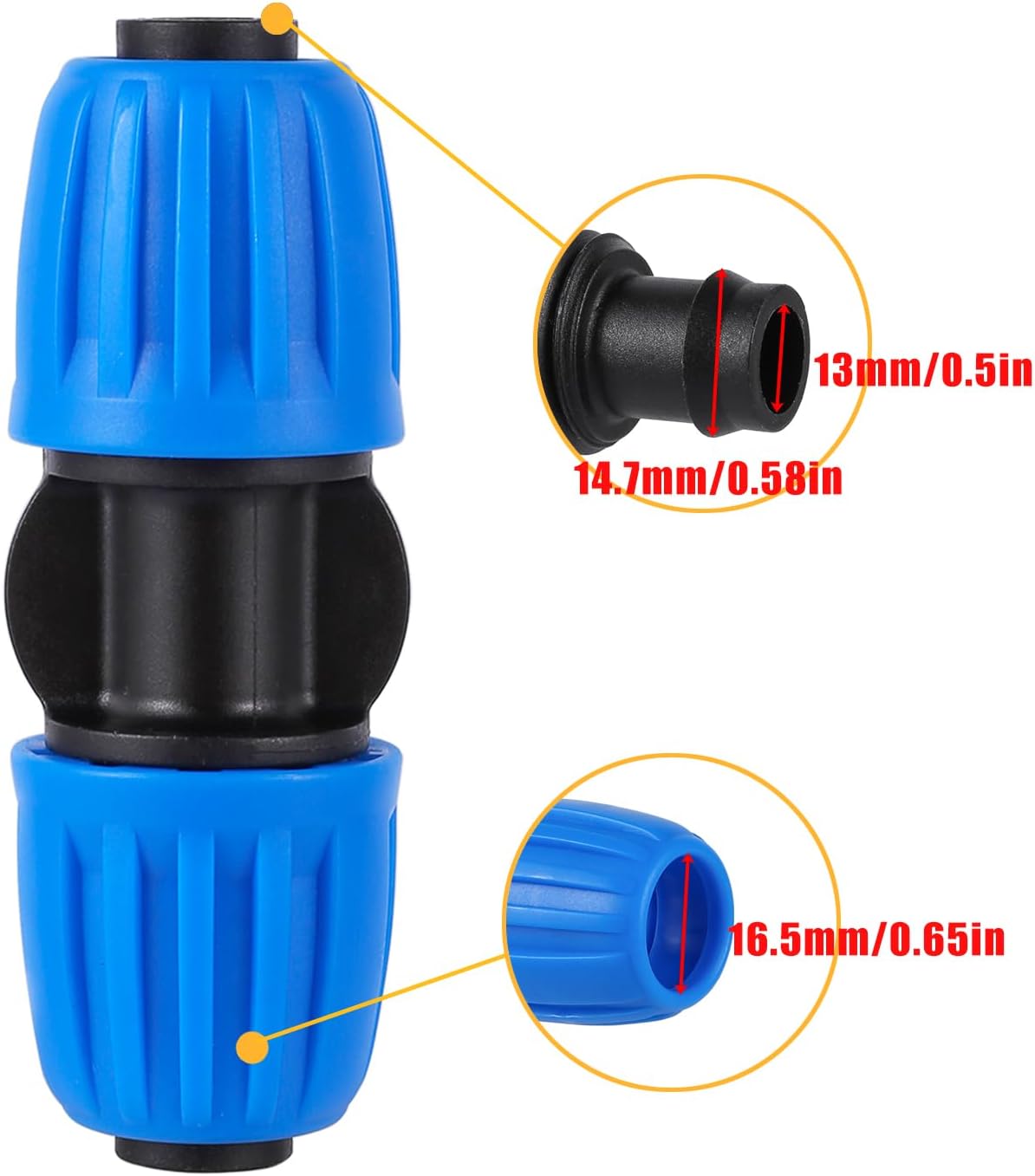 10 Pcs Blue 16mm Drip Irrigation Fittings Lock Barbed Connectors for 1/2 Inch Tubing