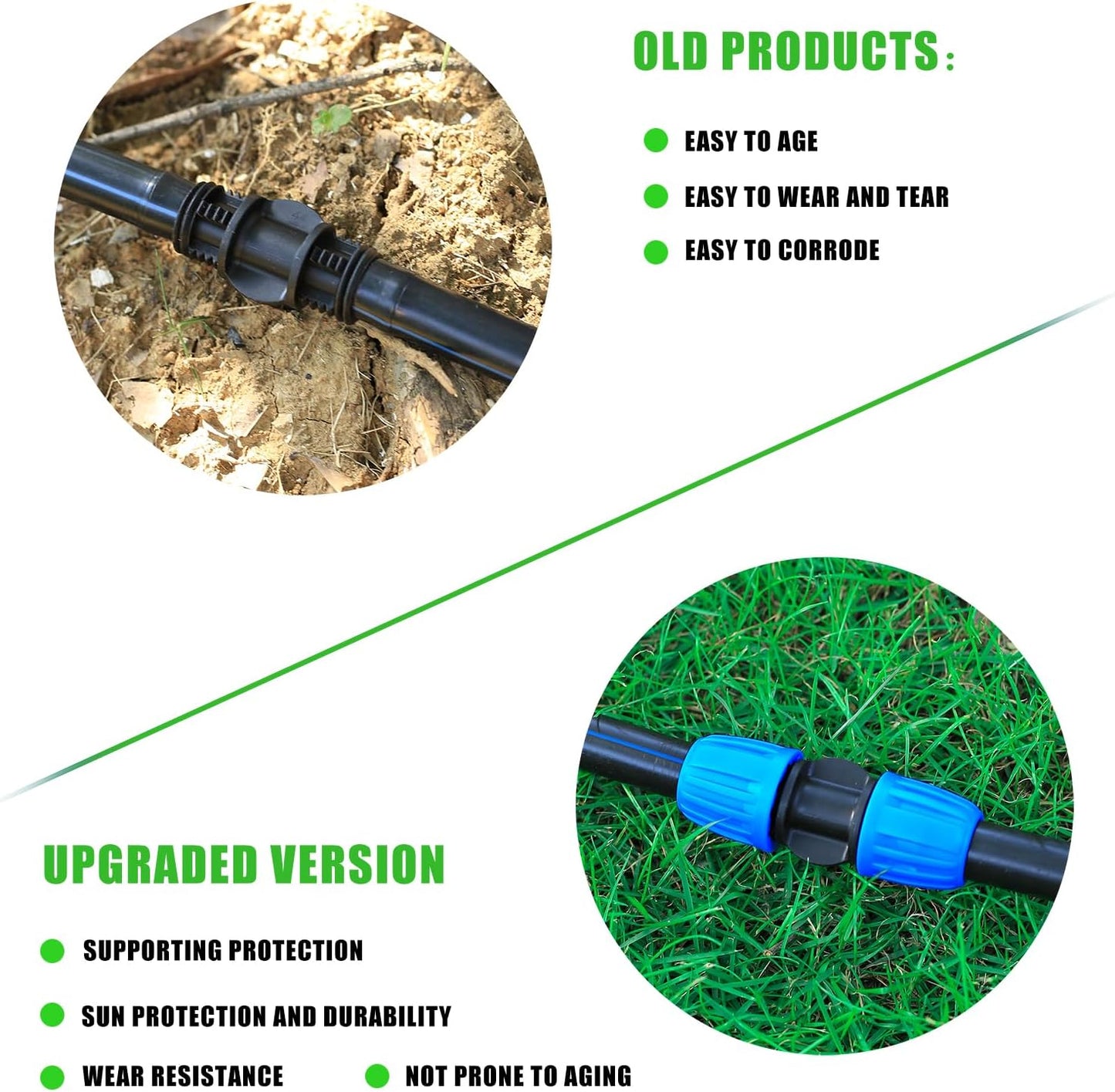 10 Pcs Blue 16mm Drip Irrigation Fittings Lock Barbed Connectors for 1/2 Inch Tubing
