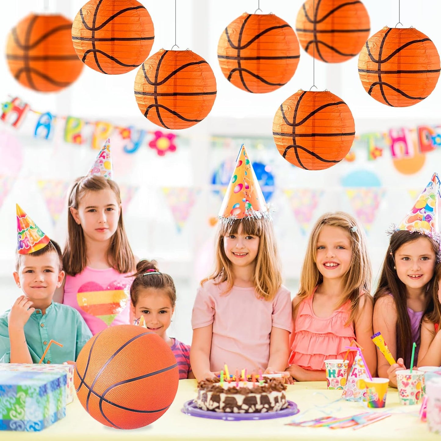 10-Piece Orange Basketball Paper Lanterns Decoration Set | 8" Ceiling Hanging Sports Party Decor for Themed Birthday Parties & Game Nights