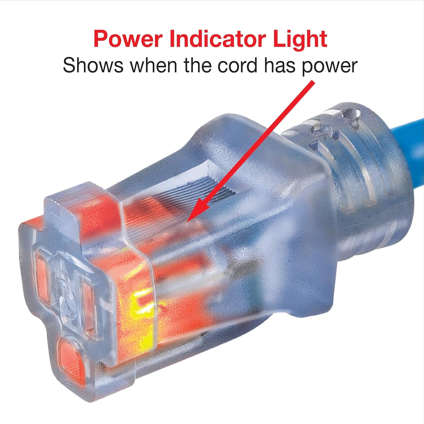 100 FT Blue Outdoor Extension Cord for Extreme Cold -50°C | 14/3 SJTW, 3 Prong Grounded Plug, Power Indicator Light