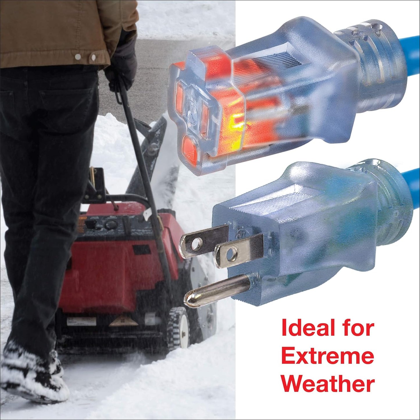 100 FT Blue Outdoor Extension Cord for Extreme Cold -50°C | 14/3 SJTW, 3 Prong Grounded Plug, Power Indicator Light