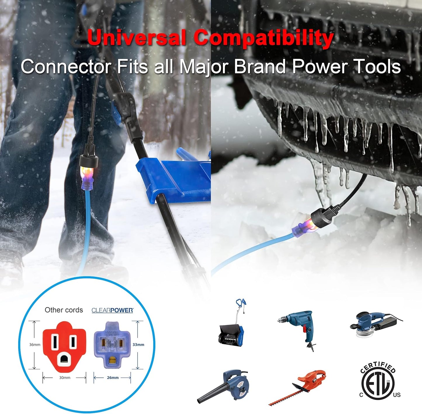 100 FT Blue Outdoor Extension Cord for Extreme Cold -50°C | 14/3 SJTW, 3 Prong Grounded Plug, Power Indicator Light