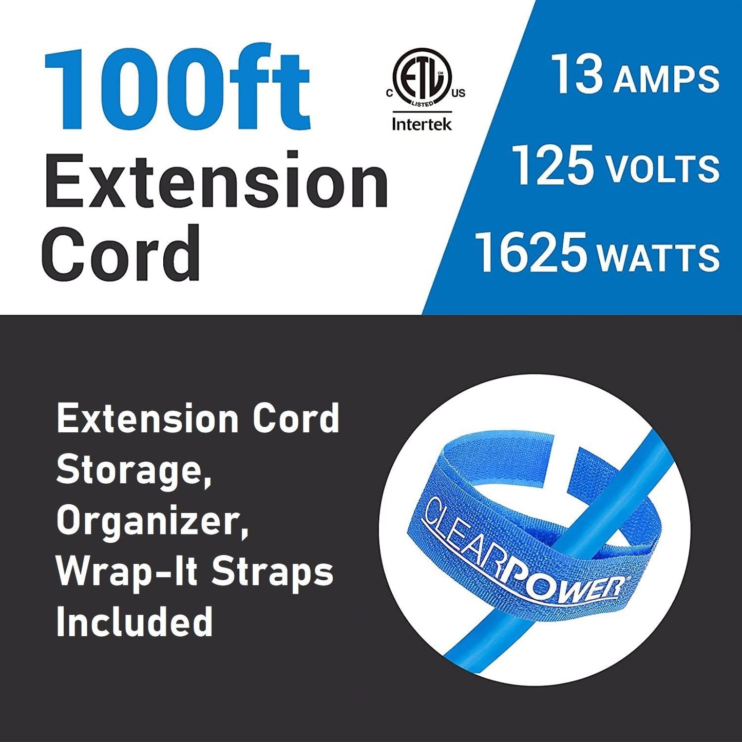 100 FT Blue Outdoor Extension Cord for Extreme Cold -50°C | 14/3 SJTW, 3 Prong Grounded Plug, Power Indicator Light