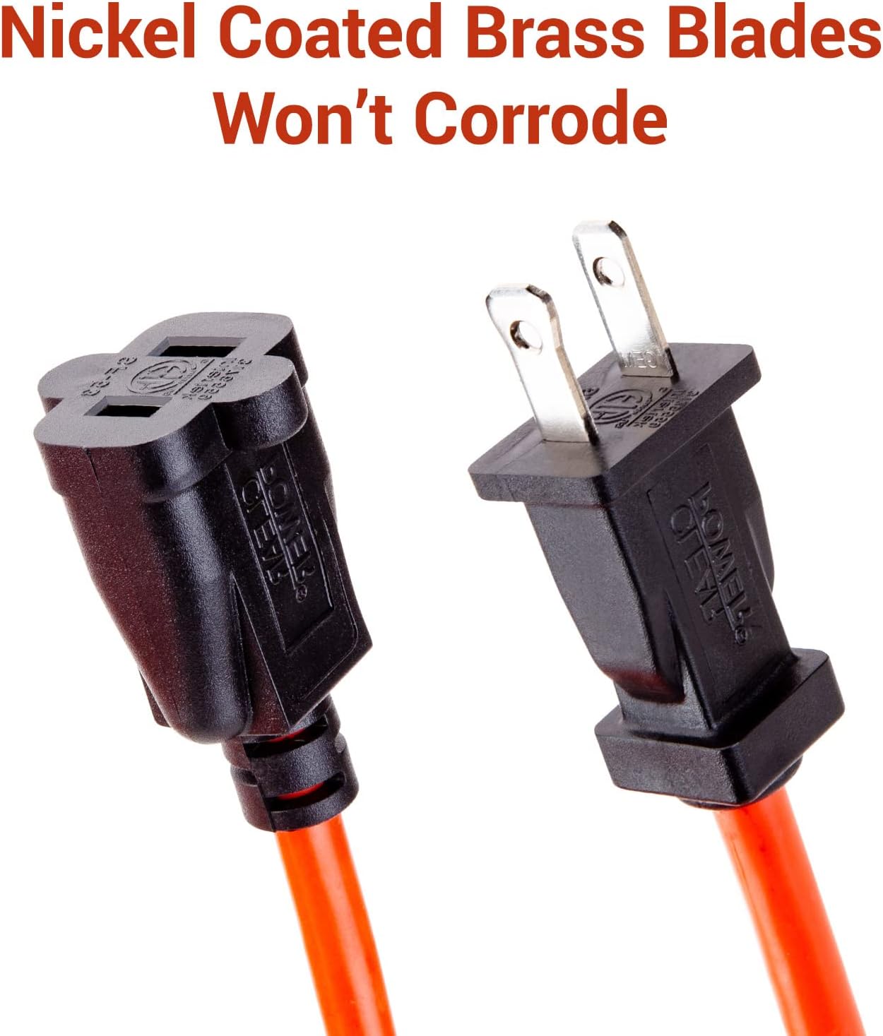 100 ft Outdoor Extension Cord 16/2 SJTW, 2-Prong Polarized Plug, Orange, Water & Weather Resistant, Flame Retardant - Ideal for Lawn & Garden Use