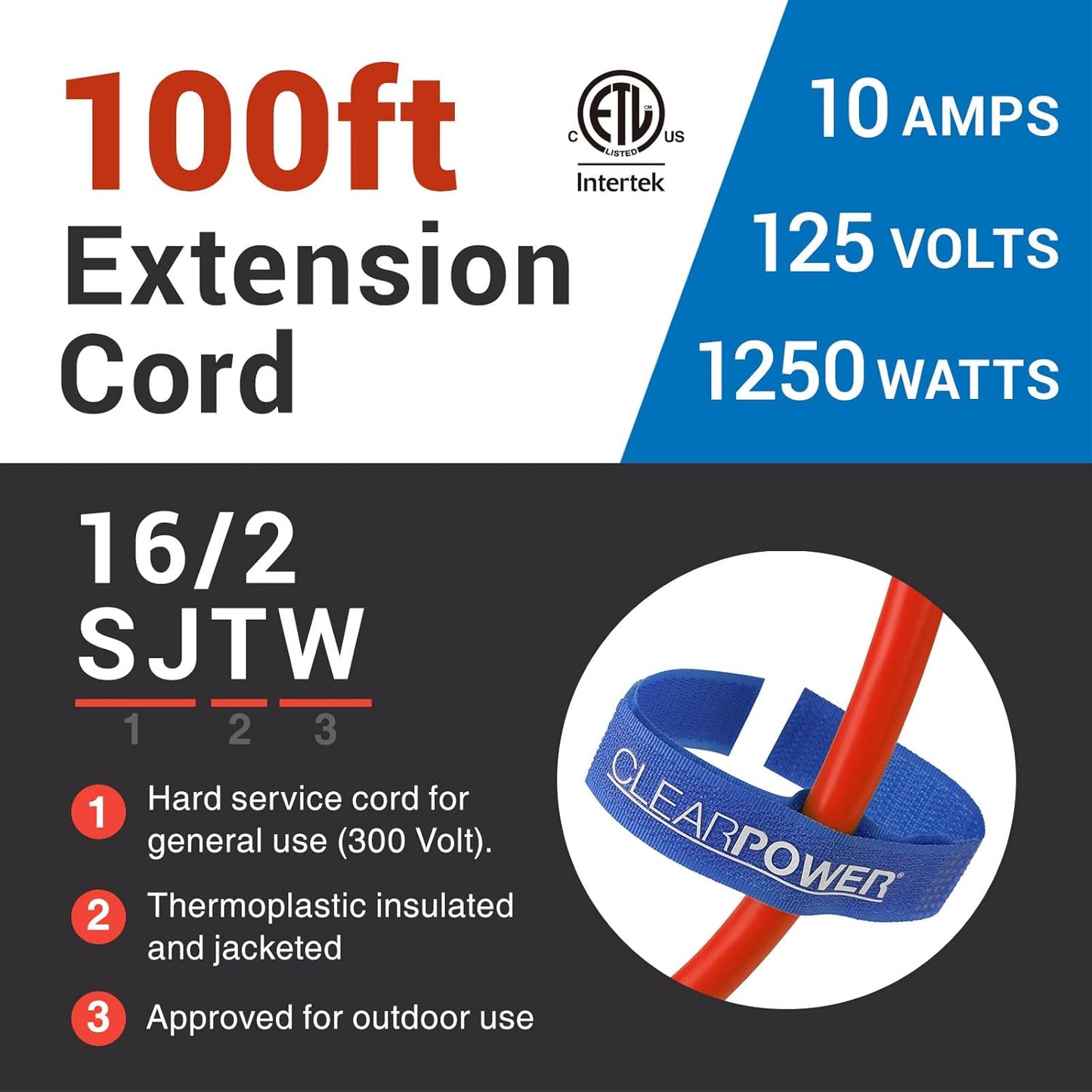 100 ft Outdoor Extension Cord 16/2 SJTW, 2-Prong Polarized Plug, Orange, Water & Weather Resistant, Flame Retardant - Ideal for Lawn & Garden Use