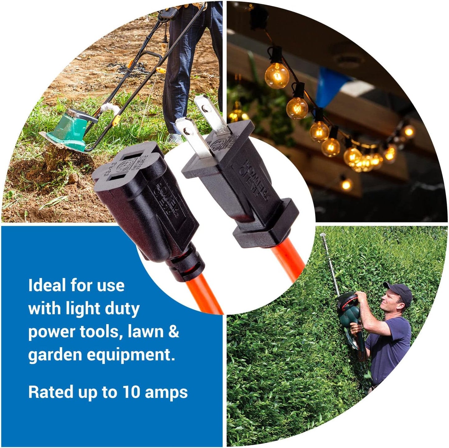 100 ft Outdoor Extension Cord 16/2 SJTW, 2-Prong Polarized Plug, Orange, Water & Weather Resistant, Flame Retardant - Ideal for Lawn & Garden Use