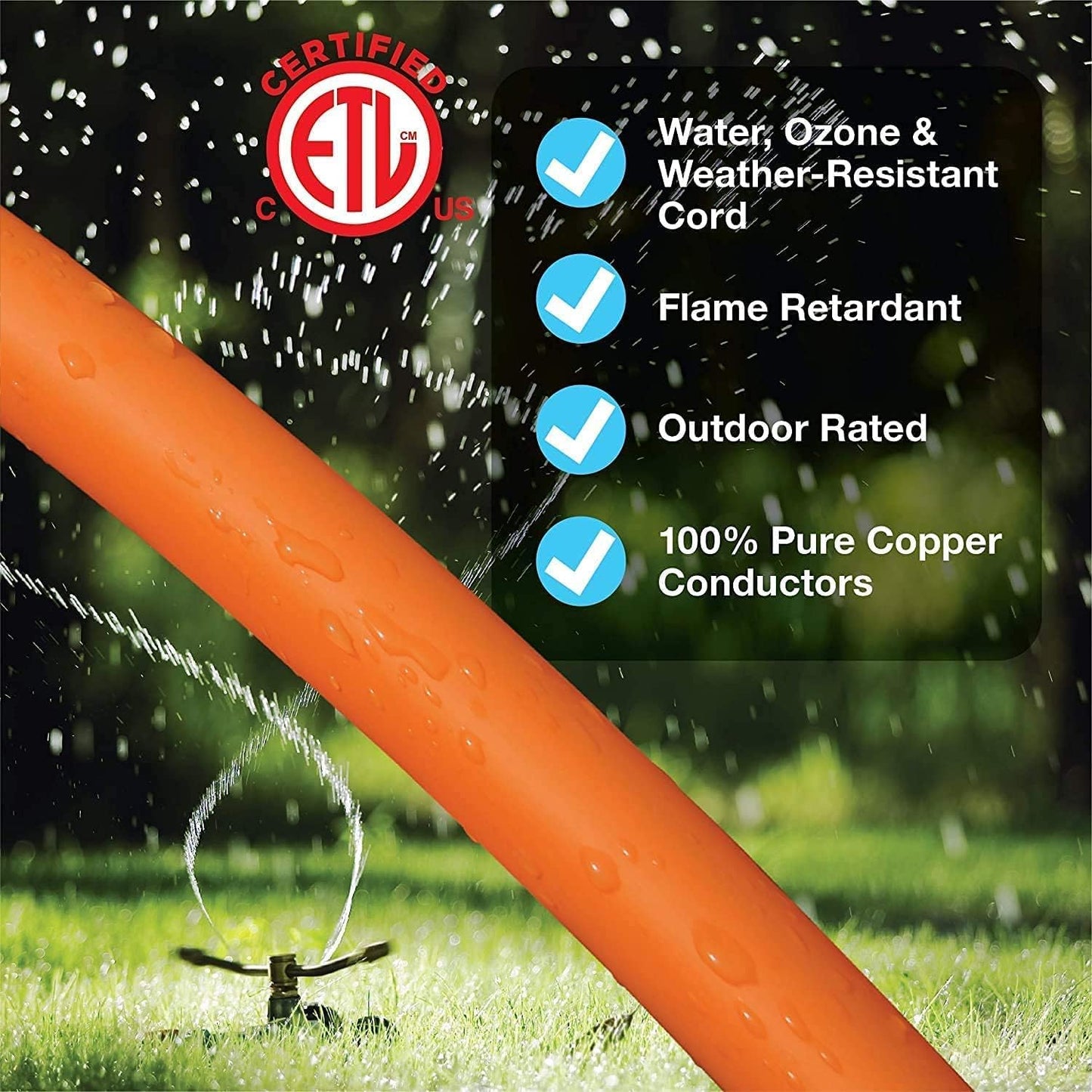 100 ft Outdoor Extension Cord 16/2 SJTW, 2-Prong Polarized Plug, Orange, Water & Weather Resistant, Flame Retardant - Ideal for Lawn & Garden Use