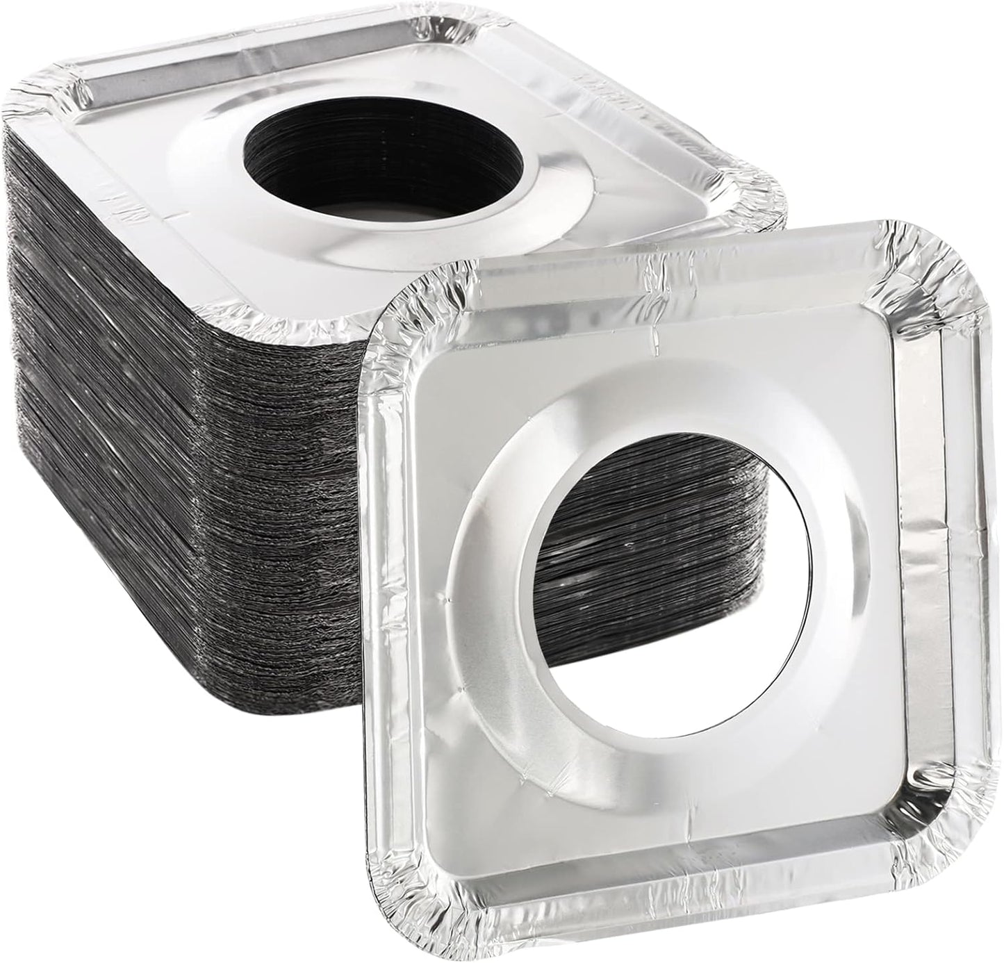 100 Pack Aluminum Foil Stove Burner Covers - 8.5" Square Gas Range Protector Liners for Clean Cooking