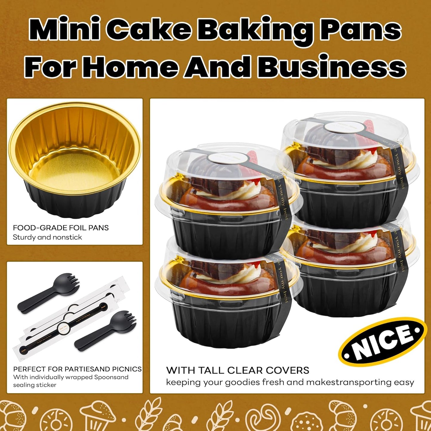 100 Pack Mini Loaf Pans with Lids and Spoons Bundle by NPLUX