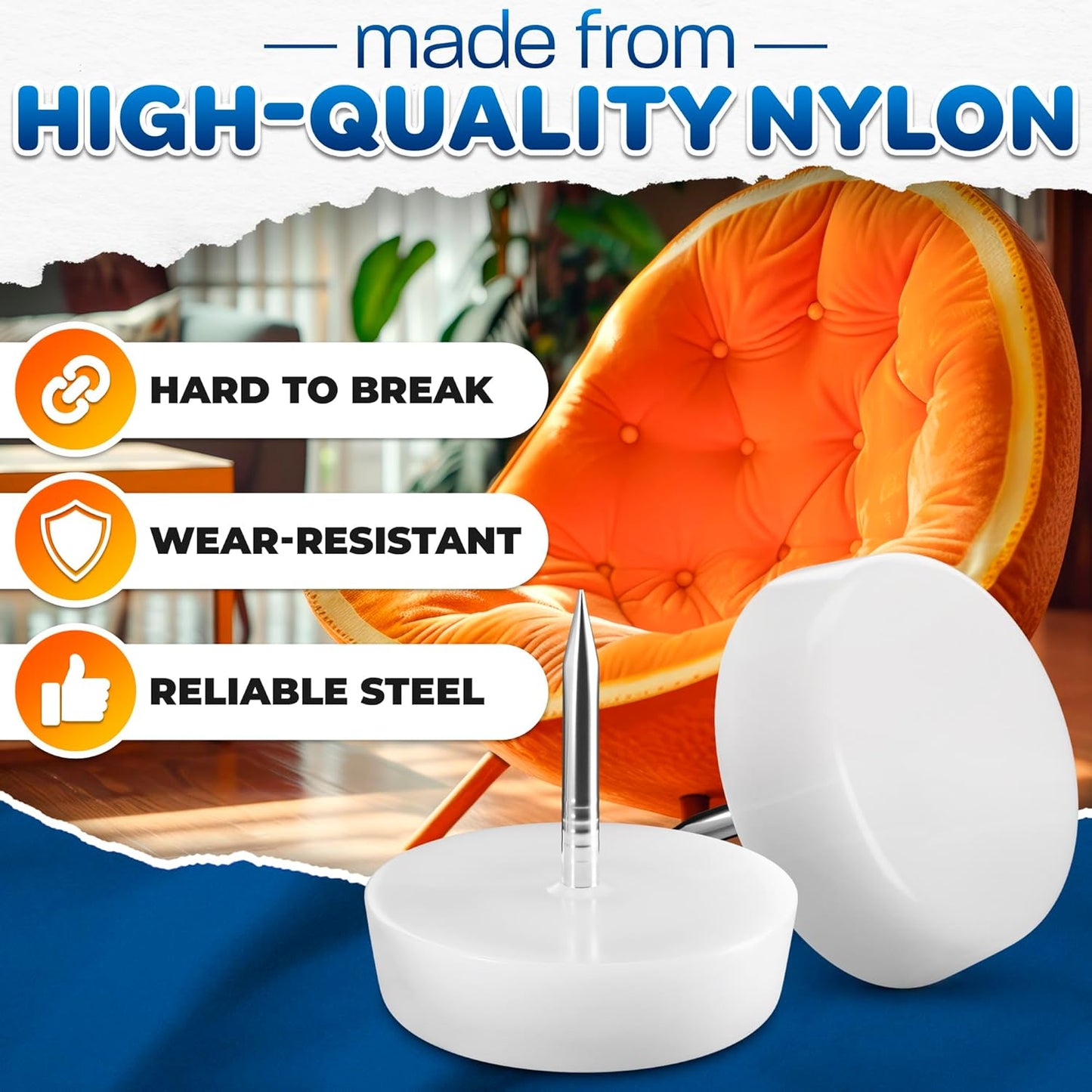 100 Pack Nylon Chair Leg Floor Protectors - Durable Nail-in Sliders for Wood Floors - Easy to Install, Smooth Gliding, Prevents Scratches and Dents
