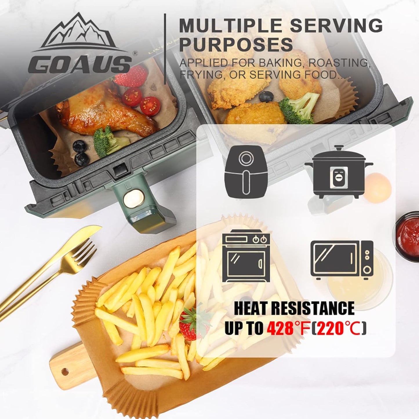 100 Pack Rectangular Disposable Paper Liners for Dual Air Fryer 8-10 Qt - 8.6x5.5 inches Parchment Paper - Compatible with Ninja DZ201 DZ401 SL401