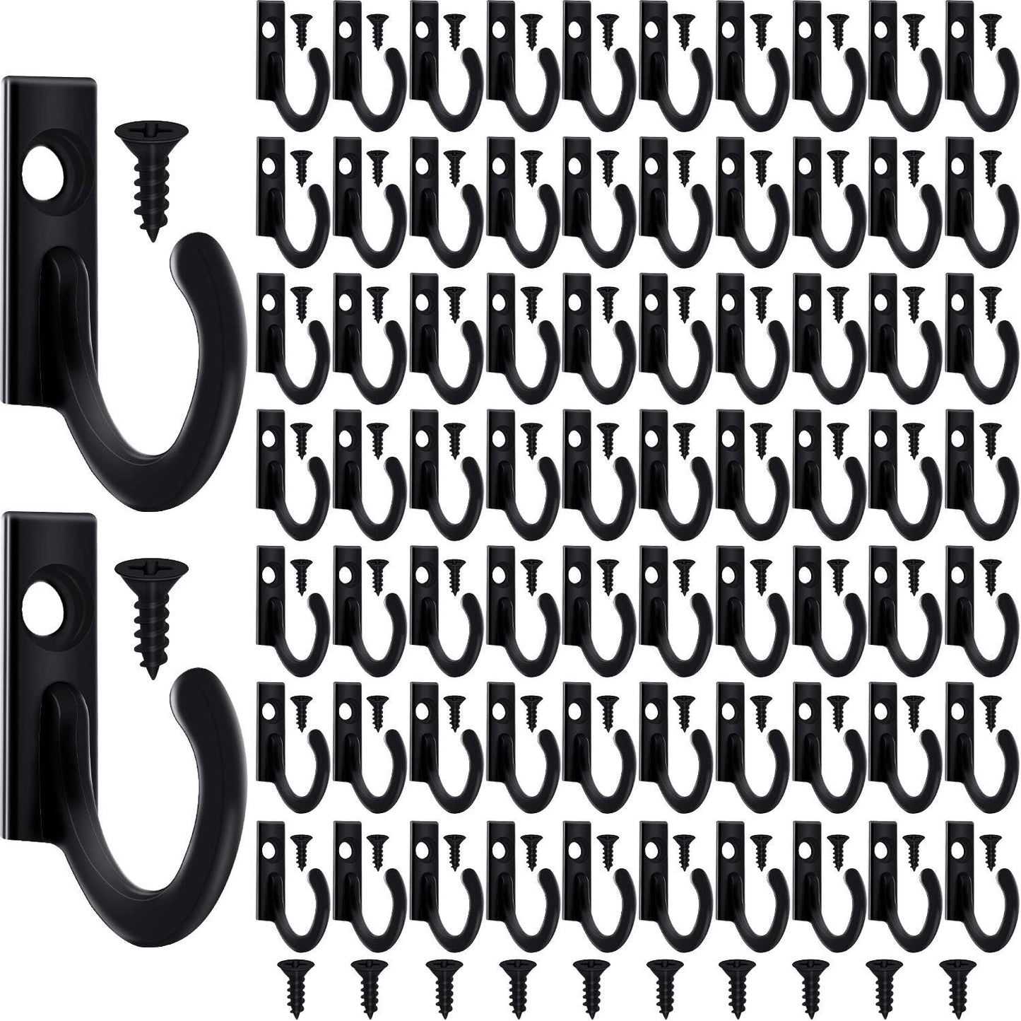 100 Pcs Small Wall Mounted Key Hooks with Screws - Black Single Robe Clasp Coat Hooks for Jewelry, Hat, Scarf, Bag